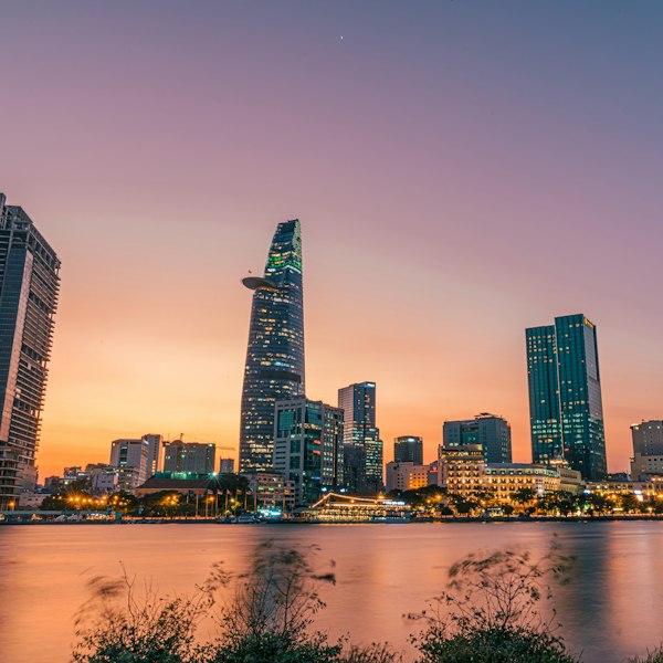 city skyline during night time